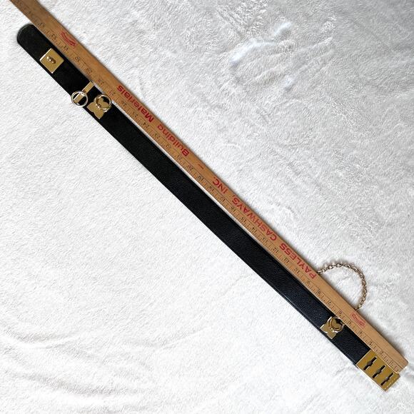 BCBGMAXAZARIA Faux Black Leather Gold Metal Hardware Chain Toggle Belt Medium main image 6